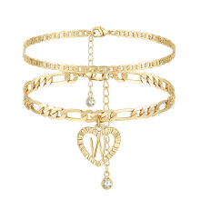 YANODA Initial Enkelbandjes voor Dames 14K Vergulde Gelaagde Figaro Ketting Letter Initial Enkelbanden Handgemaakte Gelaagde Hart Enkelbandjes Gepers
