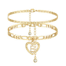YANODA Initial Enkelbandjes voor Dames 14K Vergulde Gelaagde Figaro Ketting Letter Initial Enkelbanden Handgemaakte Gelaagde Hart Enkelbandjes Gepers