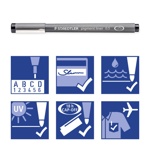 Staedtler STAEDTLER Pigment Liner Pack  Black  3 Pens  Assorted Line Widths 0.5mm/1.2mm/Chisel  308-9S2BK3 2