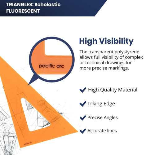 Pacific Arc's Scholastic Triangle - 6 inch - Fluorescent - 30/60 Angle - Polystyrene - Inking Edge - Technical Drawing Tools  Drafting  Architect and 2
