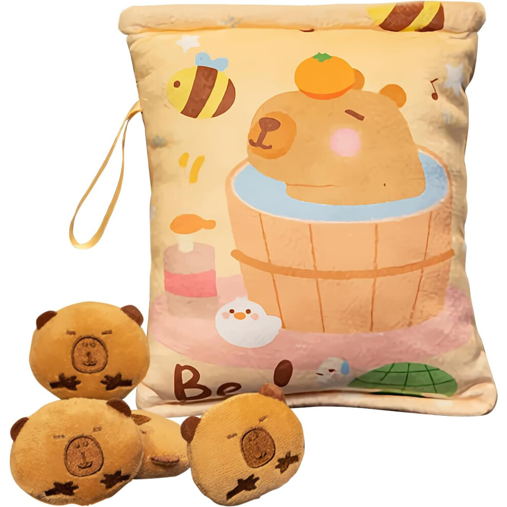 (Brown) Snack Bag - Plush Capybara Doll Kids Snack Bag | Boys Girls Companion Soft Pillow Stuffed Cushion Huggable With Small Dolls For Gummy, Chips Brown