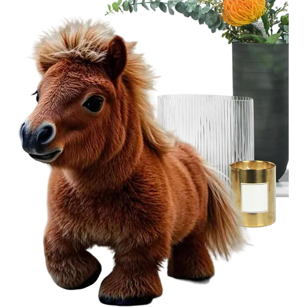 (Coffee) Horse Robot - Cute Plush Electric Interactive Simulation Smart Horse - Realistic Electronic Plush Companion, Robotic Pet for Birthday, Boys G