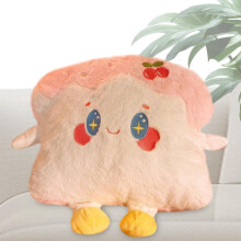 (Pillow) Bread Plush, Smiling Face Food with Cherry Decor, Comfortable Travel Pillow Blanket Combo, Hugging Cushion Home Decoration for Kids Adults
