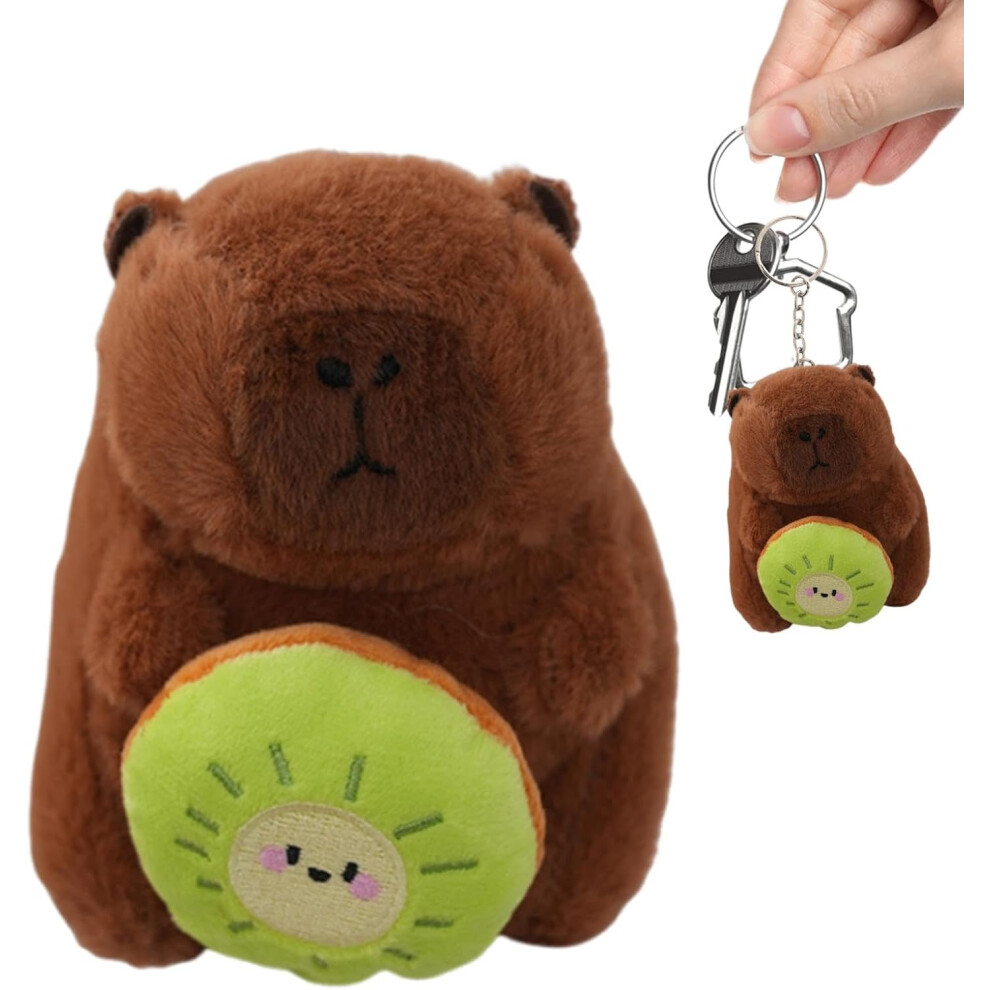 (Kiwi Style) Stuffed Capybara Keychain - Decorative Capybara Keychain - Decorative Holding Fruit Animal Pendant Toy For Tote Bag Backpack Stall Produc