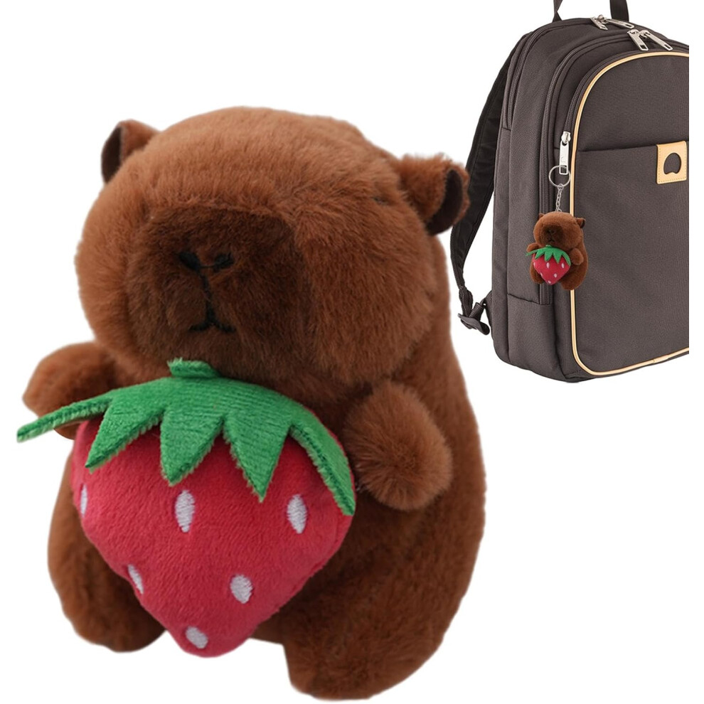 (Strawberry Style) Stuffed Capybara Keychain - Decorative Capybara Keychain - Decorative Holding Fruit Animal Pendant Toy For Tote Bag Backpack Stall