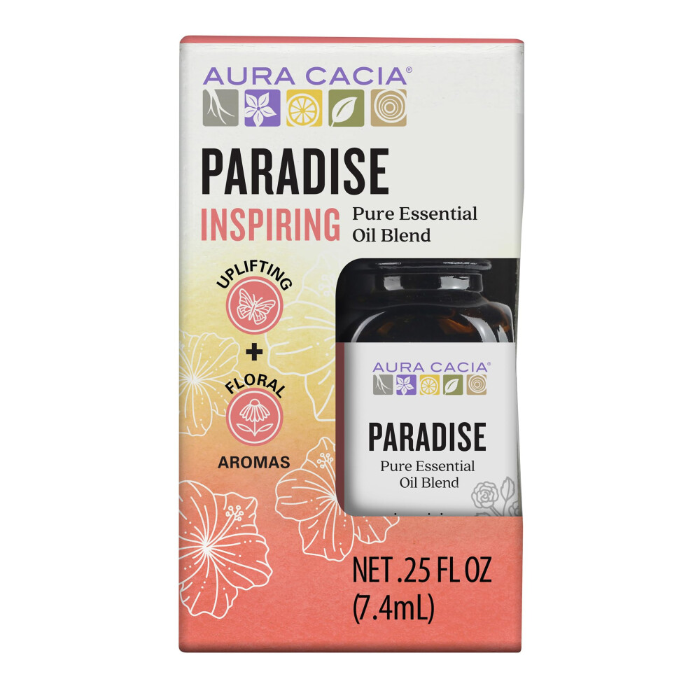 Mezcla De Aceites Esenciales Aura Cacia Paradise En Caja De 0.25 Onzas L Quidas - Aroma Ligero. Sin Fragancias Sint Ticas.-image