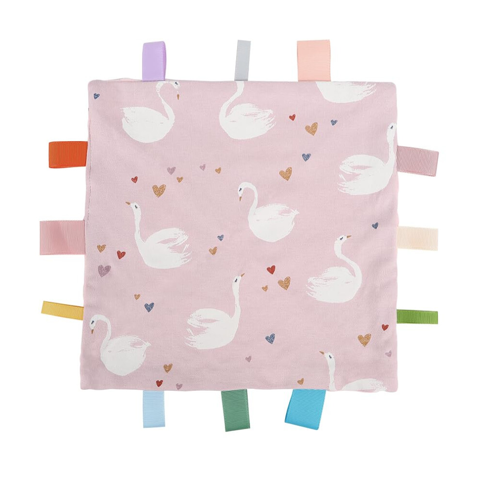 Amazingm Baby Tags Security Blanket Sensory Soothing Blanket With Tags Dotted Backing Taggies Blanket For 3-12 Months Boys And Girls. (Swan) Fantastisk