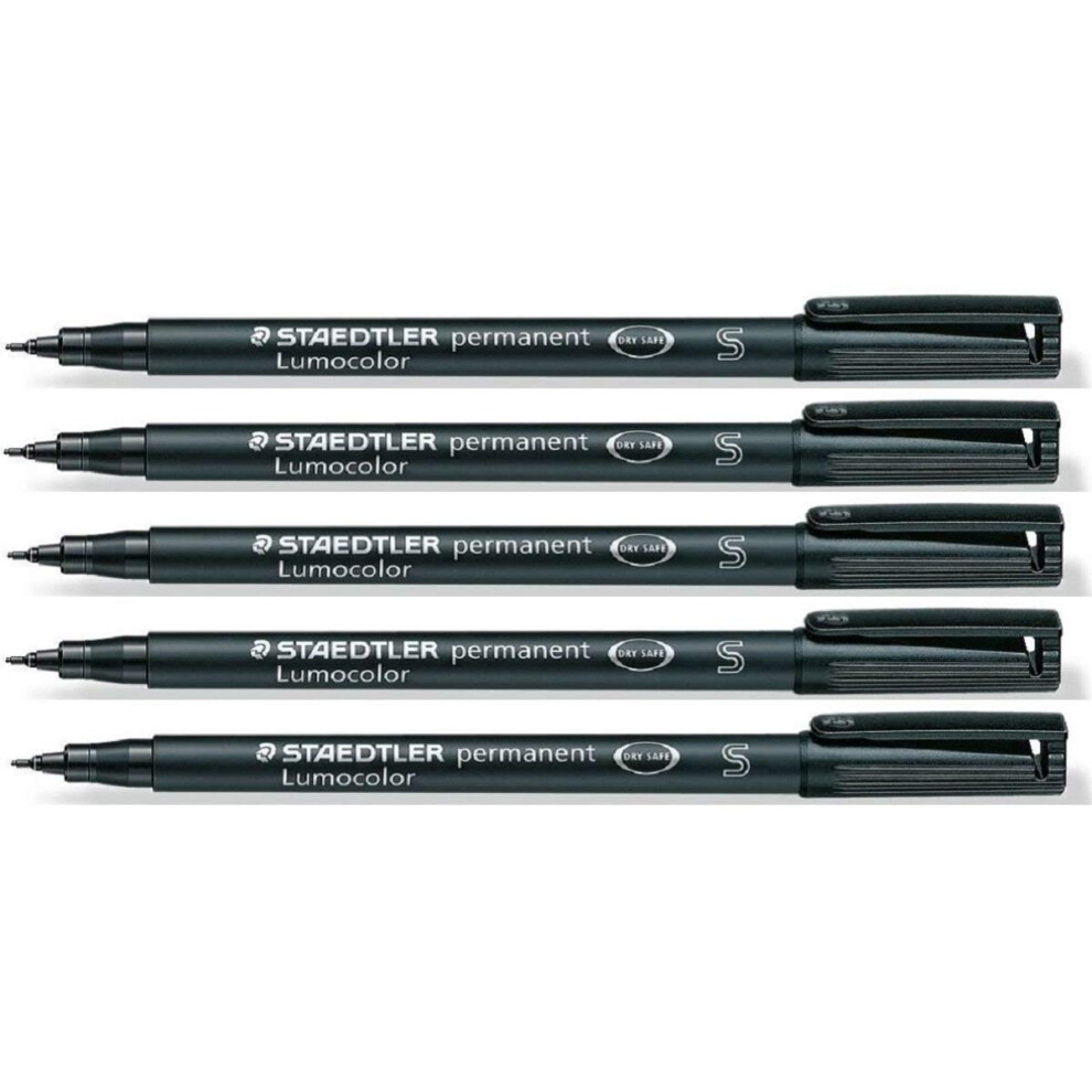 STAEDTLER Lumocolor Black Superfine Permanent Marker Pens Pack Of 5 Waterproof Smudge Resistant Quick Dry Cd Dvd Ohp