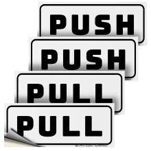 Samolepky iSYFIX Push Pull Stickers Sign - 2 Pack 6x2,4 palce - Horizontln samolepic samolepic bl/cern vinylov samolepka na dvere v obchodnc