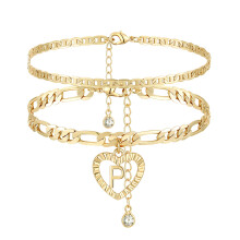 YANODA Initial Enkelbandjes voor Dames 14K Vergulde Gelaagde Figaro Ketting Letter Initial Enkelbanden Handgemaakte Gelaagde Hart Enkelbandjes Gepers