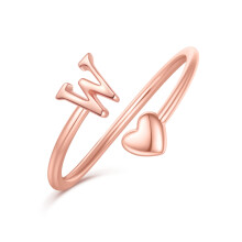 Ailetop Ringe mit Herz-Anfangsbuchstaben fur Teenager-Madchen und Frauen, rosevergoldet, Ring mit Herz-Anfangsbuchstaben    W   , stapelbare Ringe fu