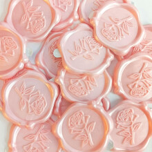 Pilloze 50 Pcs Adhesive Pink Rose Wax Seal Stickers Rose Wedding Invitation Seal Pink Rose Seal for Envelope Easy to Use Rose Envelope Stickers wit