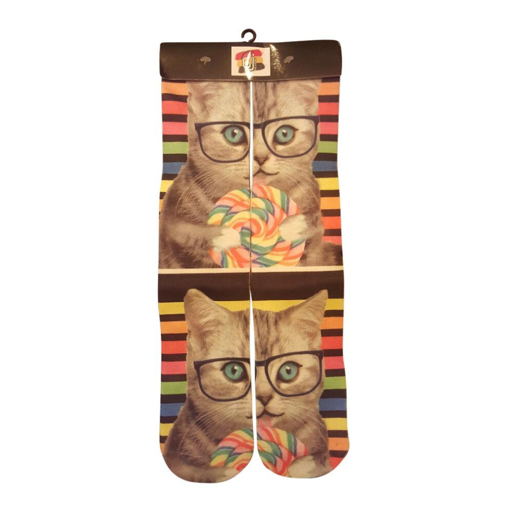 Djdesigns Drukowana Grafika 3D Dla Dzieci Rozmiary Mlodziezowe (Pasuje Do Wieku 59 Lat) Skarpety Mid Crew (Smarty Cat)-image