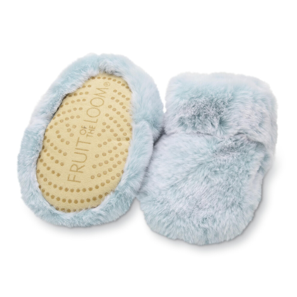 Fruit of the Loom Cozy Thermal Wrap Booties with Non-Skids for Baby Girls  Boys  Unisex - Baby Blue Faux Fur (6-12 Months)