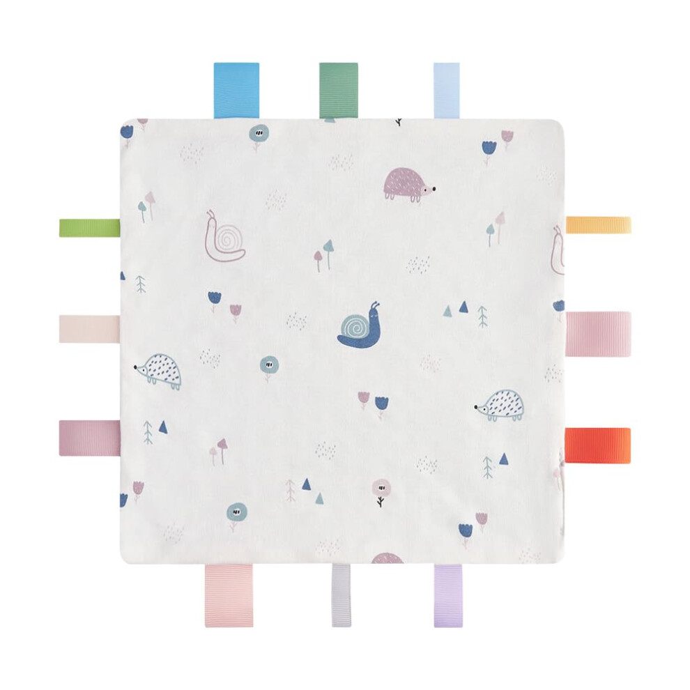Amazingm Baby Tags Security Blanket Sensory Soothing With Tags Dotted Backing Taggies For 3-12 Months Boys And Girls (Hedgehog And Snail) Fantastisk