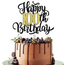 Leetaivie boldog 100. szletsnapi tortafedo fekete arany csillog szletsnapi tortalap 100. vfordulja / 100. szletsnapi party dekorcis kellk