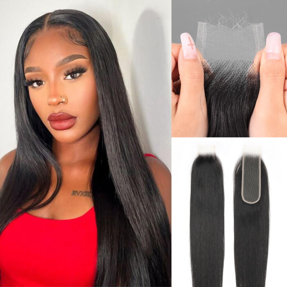 Vycrave Unisex Not,Specified 2X6 Skinlike Real Hd Lace Closure Only 0.095Mm Ultra-Thin Invisible Hd Lace Pre Plucked Single Knot Straight Lace Closure Human Hair 18 Inch
