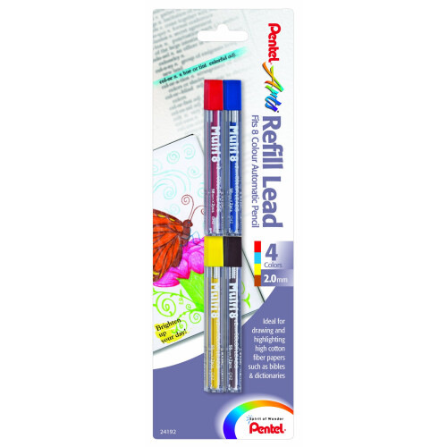 Pentel Pentel Arts 8 Colour Refill Lead Assorted Colors 4 Pack (CH2BP4M)