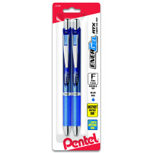 Pentel EnerGel Deluxe RTX Retractable Liquid Gel Pen  (0.5mm)  Needle Tip  Blue Ink  2 Pack (BLN75BP2C)