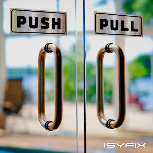 iSYFIX Adesivos de Empurrar e Puxar - Pacote com 2 - 7x2.8 polegadas - Vinil Preto/Prata para Portas 2