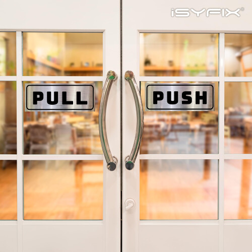 iSYFIX Adesivos de Empurrar e Puxar - Pacote com 2 - 7x2.8 polegadas - Vinil Preto/Prata para Portas 1