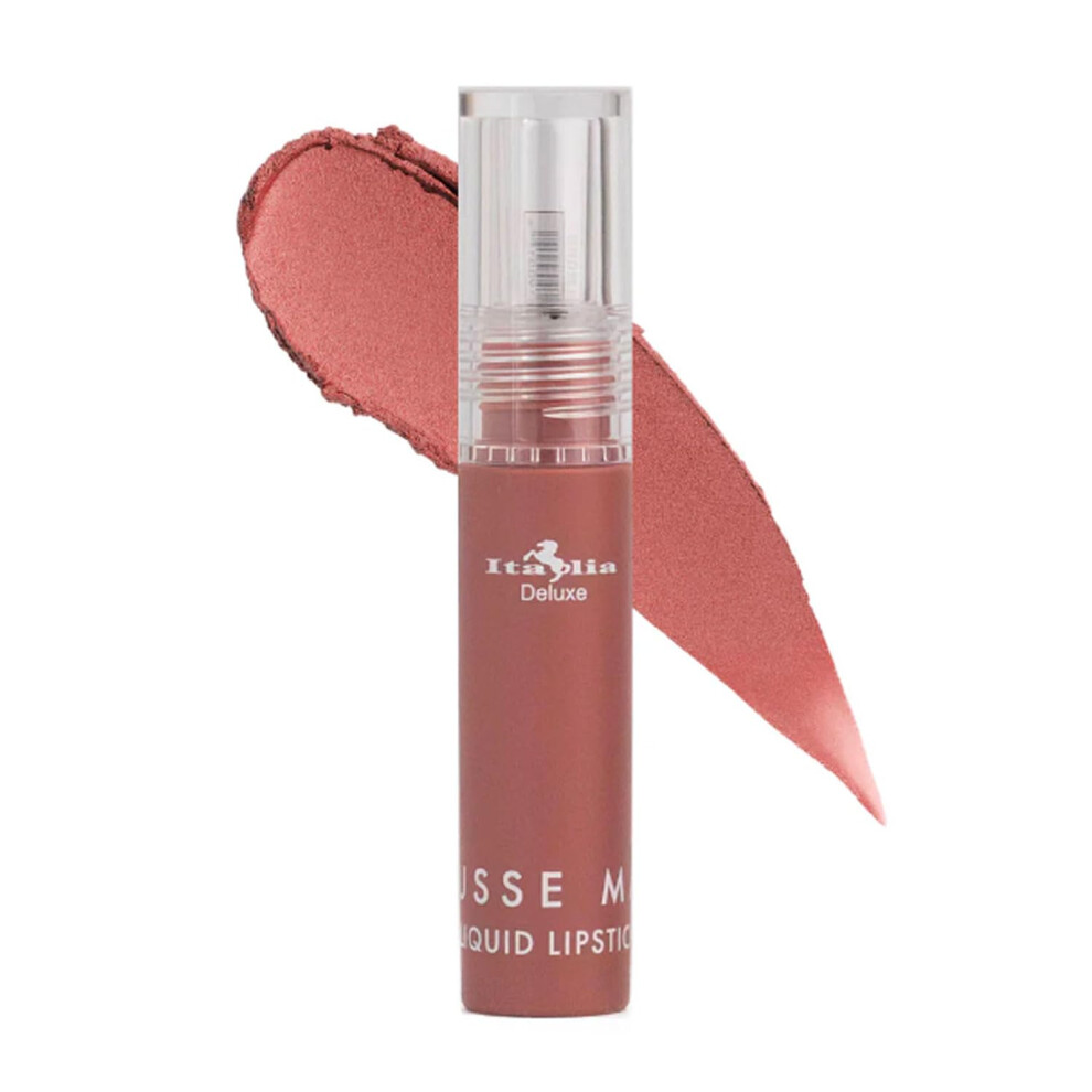 Italia Deluxe Pick 1 Mousse Matte Liquid Lipstick Comfortable Velvet Finish & Zipper Bag (190-01 : Almond Full Size)