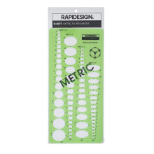 Rapidesign metrische ellipsen master sjabloon projecties van 25, 35, 45 en 60 graden 1 stuk (R2077)