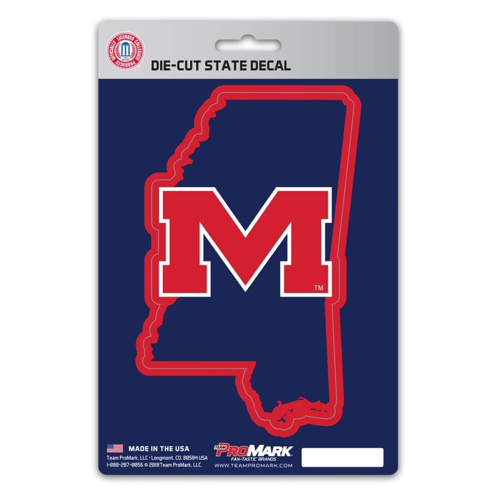 Fanmats 61340 Ncaa - Ole Miss Rebels Team State Shape Decal Sticker 5 X 6.25 In. - Great Gift For Sports Fans - Works On Hard Surfaces - For Homes Ca 681620909388