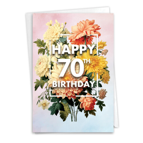 NobleWorks Biglietto Di Auguri 70° Compleanno Con Fiori - Cartolina 12,7x17,8 Cm Con Busta - Fatto In USA Con Carta Riciclata