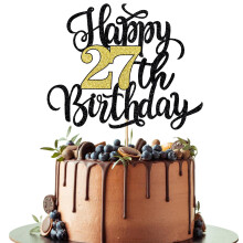 Leetaivie boldog 27. szletsnapi tortafedo fekete arany csillog szletsnapi tortalap 27. vfordulja / 27. szletsnapi party dekorcis kellkek