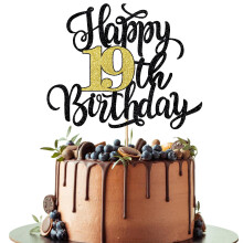 Leetaivie boldog 19. szletsnapi tortafedo fekete arany csillog szletsnapi tortafedo 19. vfordulhoz / 19. szletsnapi party dekorcis kellke