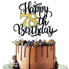 Leetaivie boldog 78. szletsnapi tortafedo fekete arany csillog szletsnapi tortalap 78. vfordulja / 78. szletsnapi party dekorcis kellkek