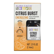 Mezcla de aceites esenciales Aura Cacia Citrus Burst en caja de 0.25 fl. oz. - Aroma ligero. Sin fragancias sint   ticas.