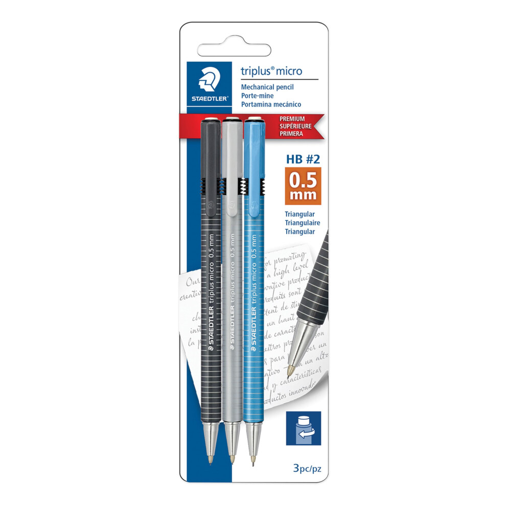Staedtler Triplus Micro 0.5Mm Lead Retractable Mechanical Pencil With Twist Eraser Writing Drawing Drafting 3-Pack 77425Bk3a6