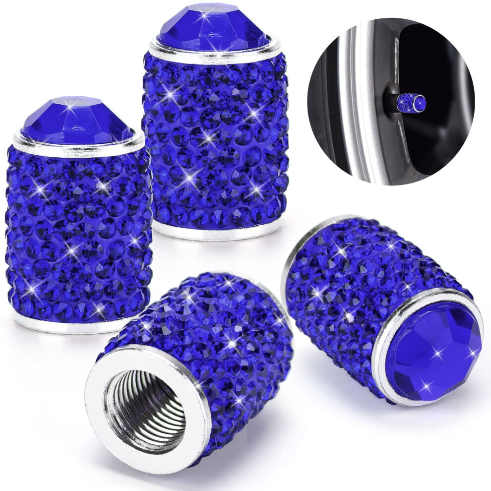 ToBeQueen Blue Bling Tire Calve Caps 4 Pack Handmade Crystal Rhinestone Royal Blue Stem Caps Universal Dustproof Bling Car Accessories for Car/SUV/Mot-image-OPC-PGSMV5D-NEW