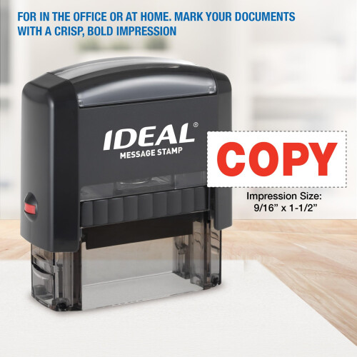 IDEAL IDEAL Self Inking Stamp - Copy - Red Ink Impression Size 9/16 x 1-1/2 2
