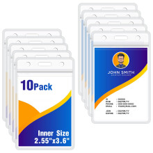 10Pack Vertical ID Badge Holder-Extra Thick Clear ID Card Holder with Waterproof Resealable Zip-Name Tag Holder for Nurses Office and School