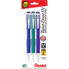 Pentel Twist Erase III Premium mechanische potloden 0,5 mm - 3-pack geassorteerde vaten (groen, blauw en violet)