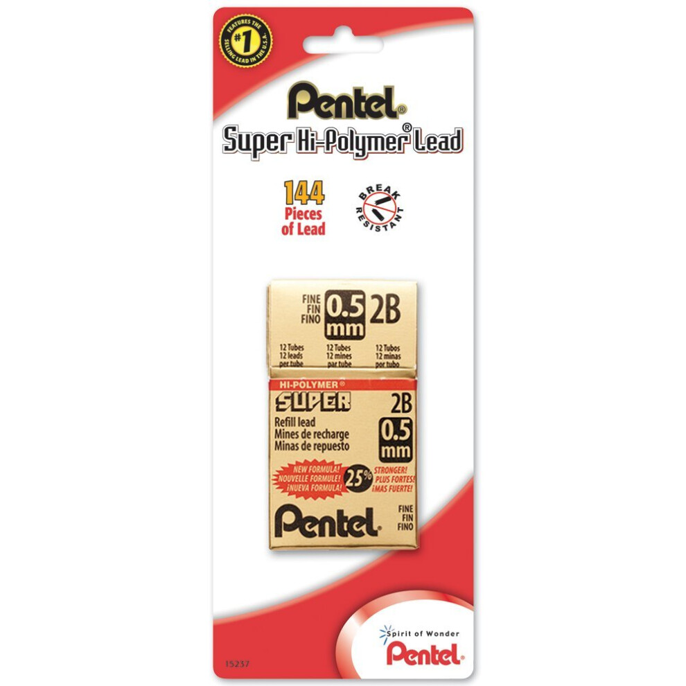 Pentel Refill Super Hi-Polymer Lead  0.5mm  Fine  2B  144 Pieces of Lead (C505BP2B-K6)