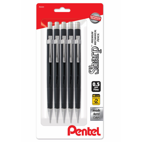 Pentel Lápis Mecânico Pentel Sharp - Pacote de 5 Lápis Pretos 0.5 mm