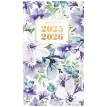 AT-A-GLANCE Planer 2025–2026, 8,9 x 15,2 cm, Taschenformat, 2-Jahres-Monatsplaner, Abzeichen, Blumenmuster (1722F-021-25)