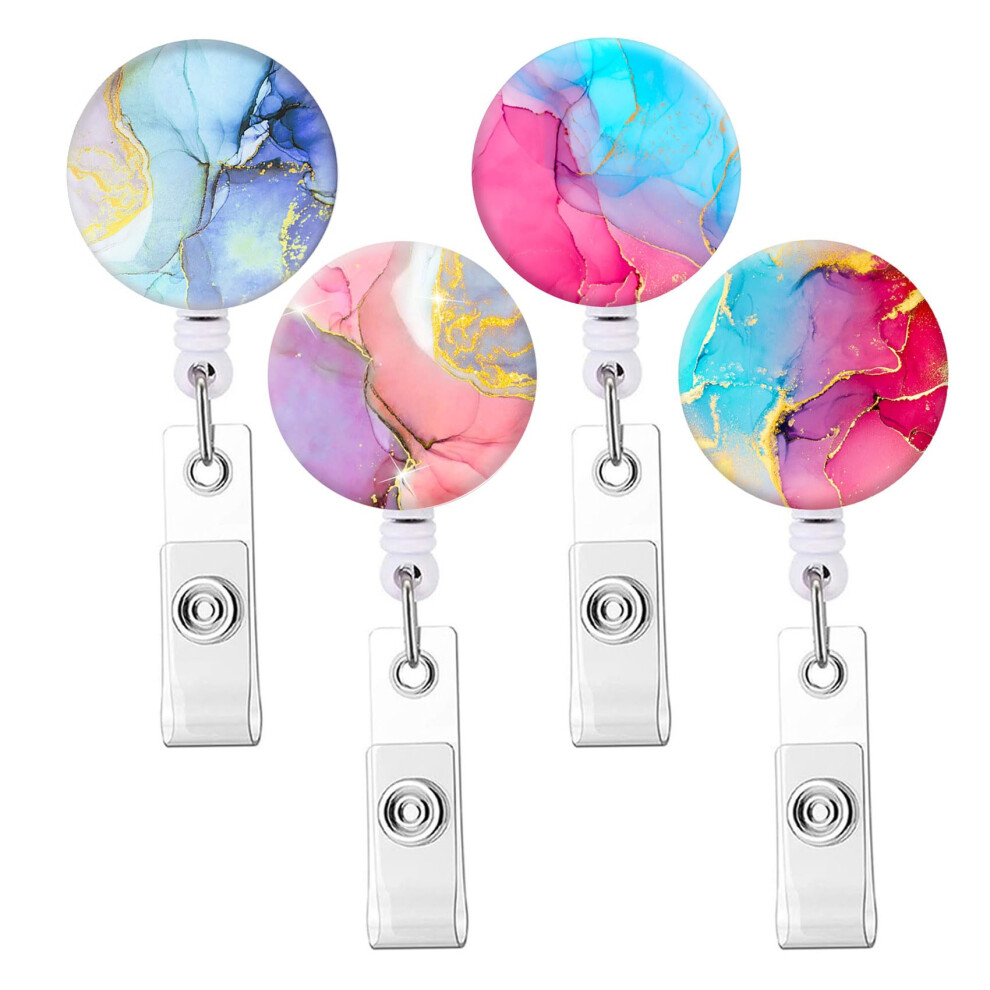 Knocent Einziehbarer Ausweishalter F R Krankenpfleger, Ausweisrolle Mit Krokodilklemme, Niedlicher Ausweisclip F R Ausweishalter (Heller Marmor,-image