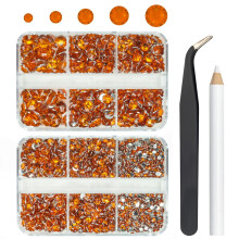 qiipii 3060PCS Orange Resin Rhinestones Crystal Topaz Orange Resin Rhinestones Crystals Diamonds 2mm 3mm 4mm 5mm 6mm Non-Hotfix Gems Stones for Tumble