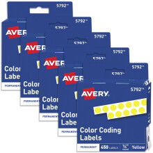Etiquetas Adesivas Avery 1/4 Pol., 450 Adesivos Amarelos por Pacote, 5 Pacotes, 2.250 Rótulos (05792)