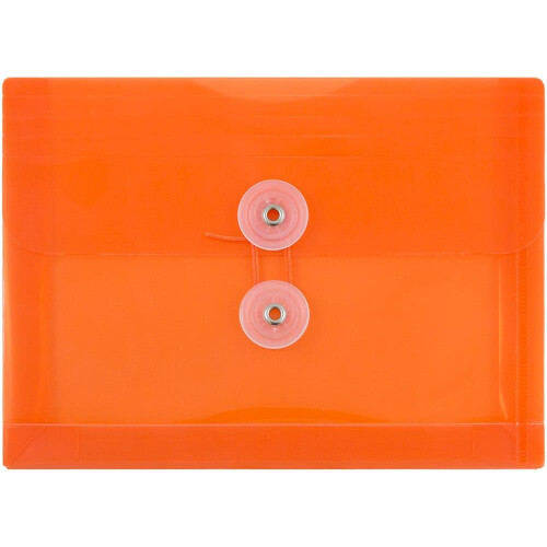 JAM PAPER Plastic Envelopes with Button & String Tie Closure - Index Size - 5 1/2 x 7 1/2 - Orange - 3/Pack