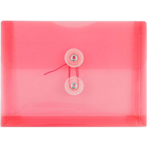 JAM PAPER Plastic Envelopes with Button & String Tie Closure - Index Size - 5 1/2 x 7 1/2 - Pink/Light Red - 3/Pack