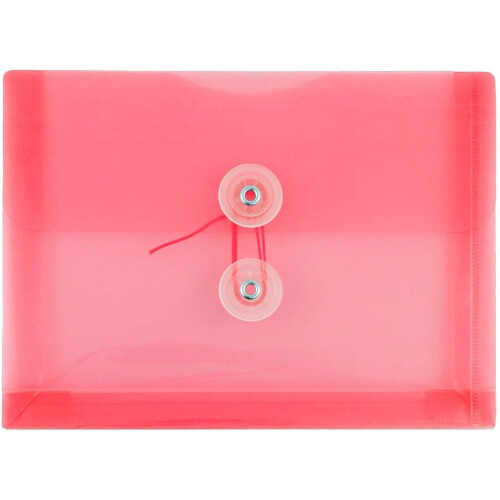 JAM PAPER Plastic Envelopes with Button & String Tie Closure - Index Size - 5 1/2 x 7 1/2 - Pink/Light Red - 3/Pack 1