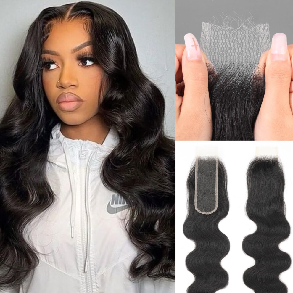 Vycrave Unisex Not,Specified 2X6 Skinlike Real Hd Lace Closure Body Wave Human Hair Closure 0.095Mm Ultra-Thin Invisible Lace Closure Pre Plucked Single Knot 12 Inch