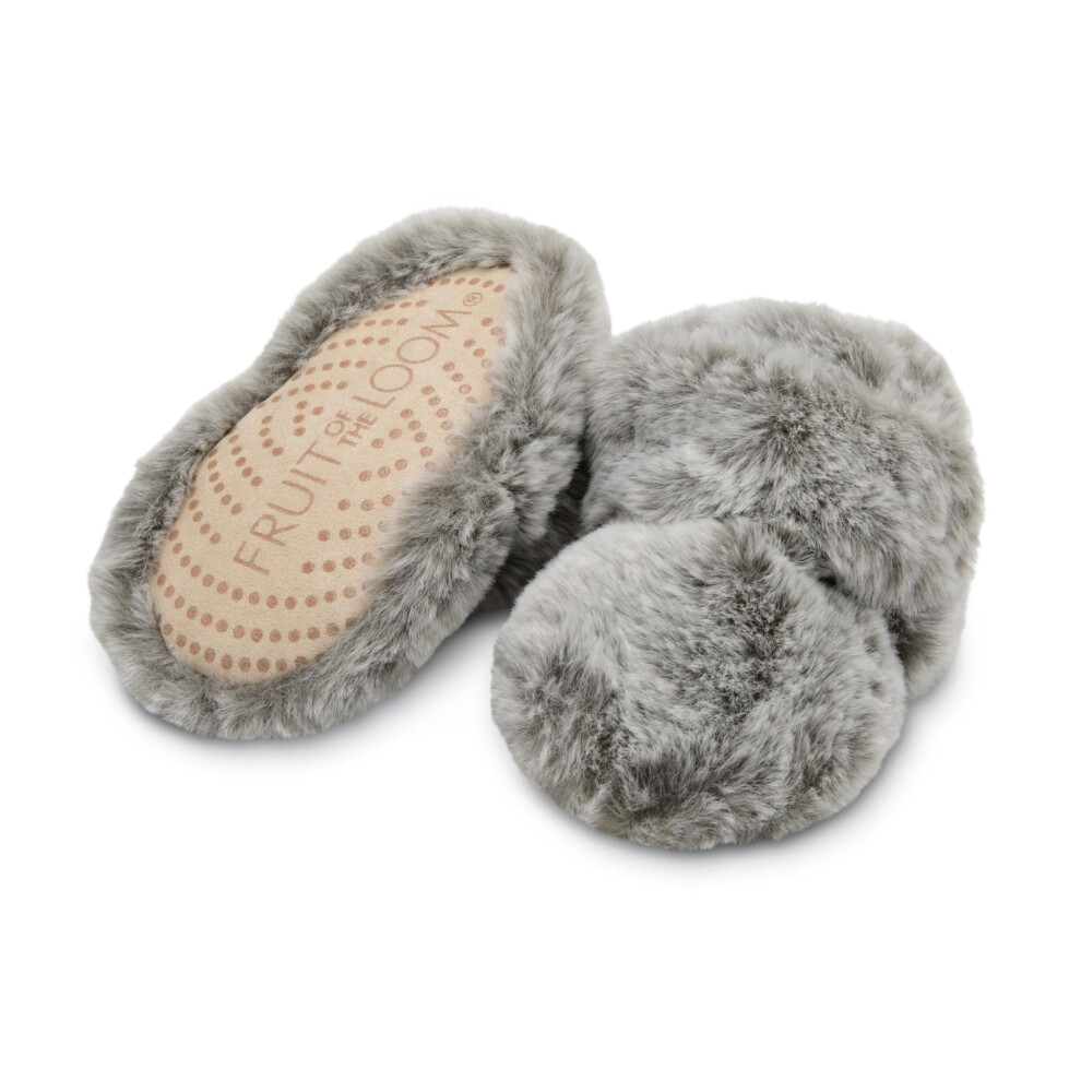 Fruit of the Loom Cozy Thermal Wrap Booties with Non-Skids for Baby Girls  Boys  Unisex - Grey Faux Fur (12-18 Months)