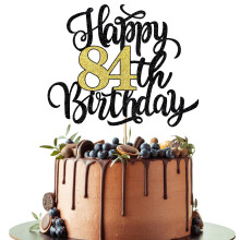 Leetaivie boldog 84. szletsnapi tortafedo fekete arany csillog szletsnapi tortafedo 84. vfordulhoz / 84. szletsnapi party dekorcis kellke